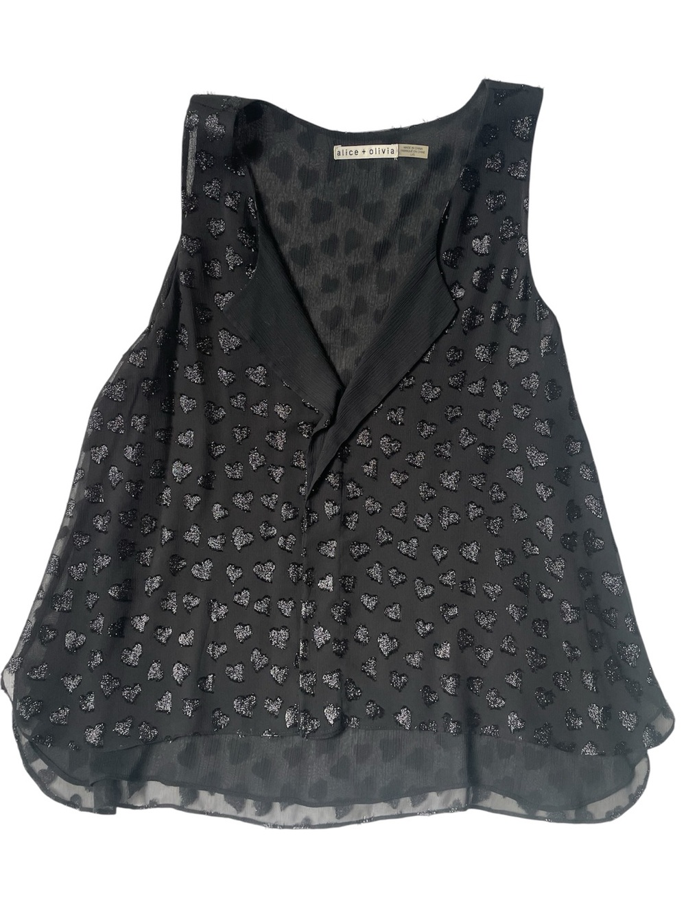 Alice + Olivia Black Sheer Glitter Heart Mini Dress – Size L